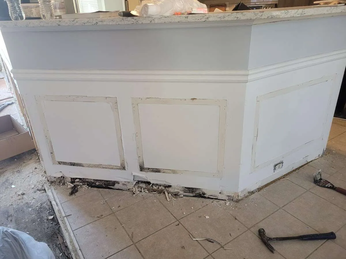 Water damage and mold on kitchen during Sewage Cleanup & Sanitation in Tequesta